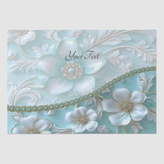 Papier de soie floral blanc sarcelle