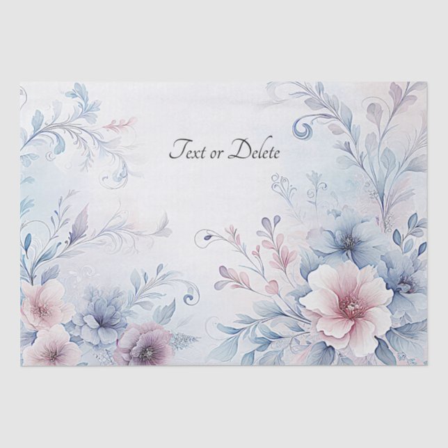 Papier de soie floral bleu rose aquarelle (Recto)