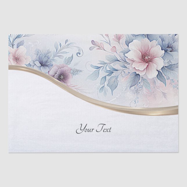 Papier de soie floral bleu rose aquarelle (Recto)