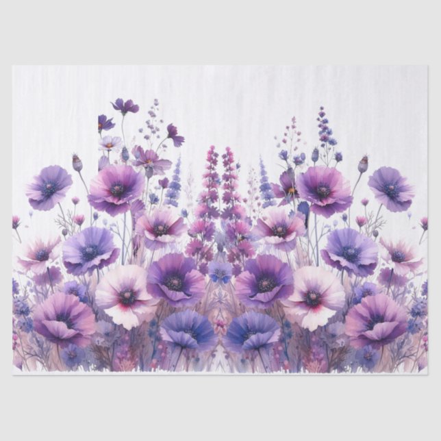 Papier de soie floral Hibiscus pourpre aquarelle (Recto)