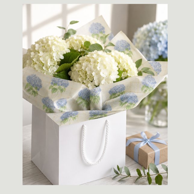 Papier de soie floral Hydrangea Luxe | Bleu élégan (Blue Hydrangea Tissue Paper make the gift of flowers a beautiful display  - celebrate someone today)