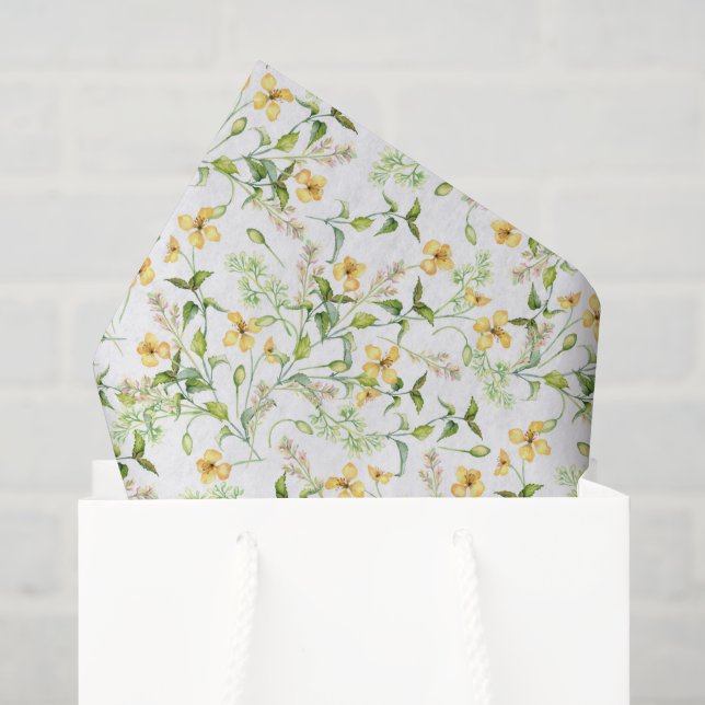 Papier de soie floral jaune, fleurs découpées (Sac cadeau)