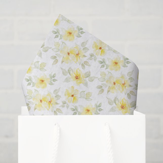 Papier de soie floral jaune, fleurs en découpage (Sac cadeau)