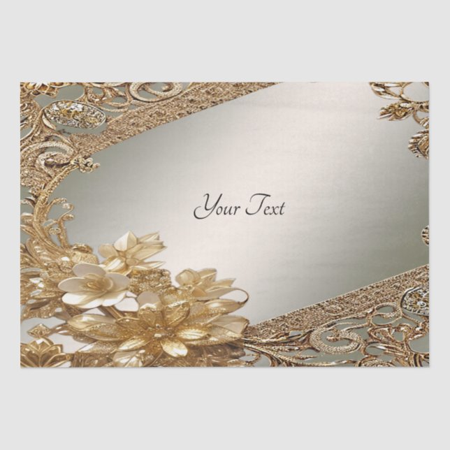 Papier de soie floral orné moderne doré (Recto)