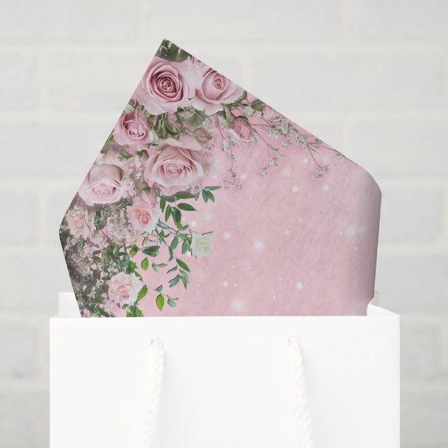 Papier de soie floral rose blush (Sac cadeau)