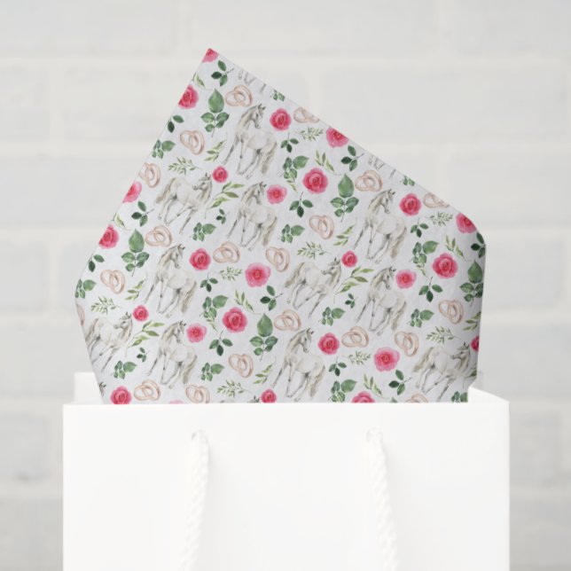 Papier de soie floral rose équestre rustique (Sac cadeau)