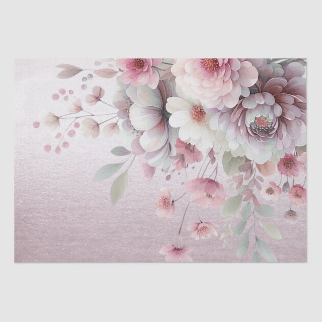 Papier de soie floral rose et blanc moderne (Recto)