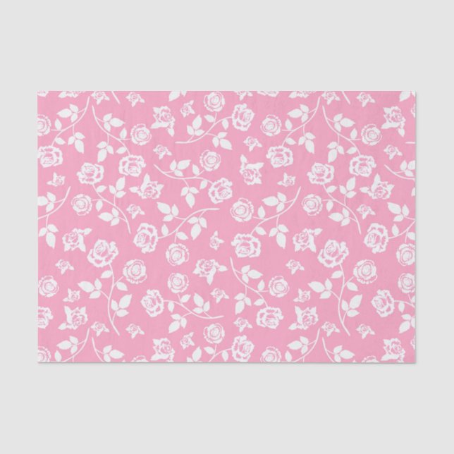 Papier de soie floral rose et blanc/Roses (Recto)