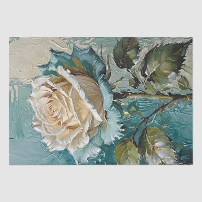Papier de soie floral rose vert sarcelle et crème (Recto)