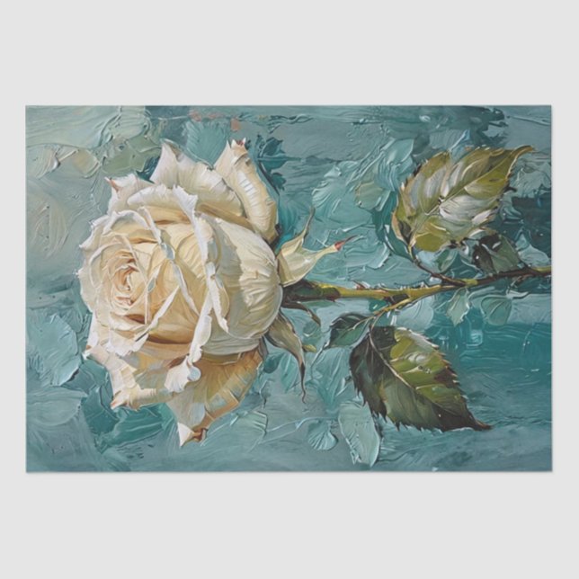 Papier de soie floral rose vert sarcelle et crème (Recto)