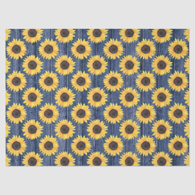 Papier de soie floral rustique tournesols bleu (Recto)