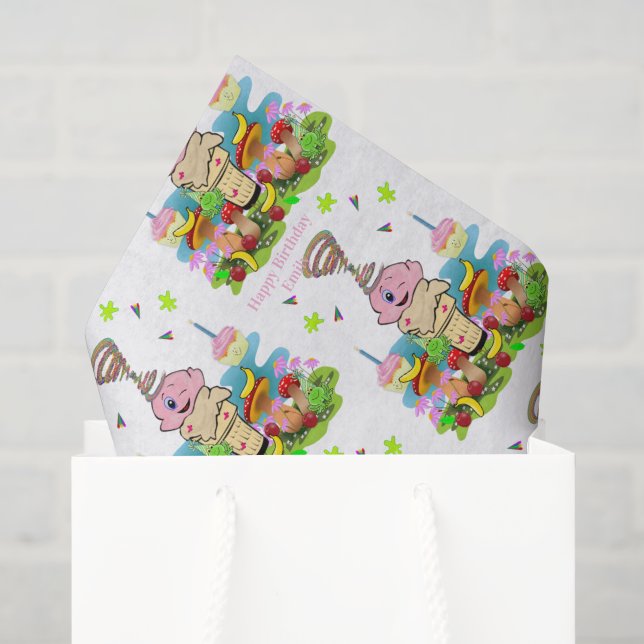 Papier de soie gâteau rose Joyeux Anniversaire  (Sac cadeau)