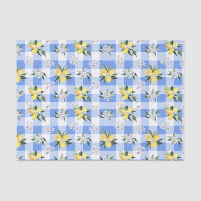 Papier de soie Gingham Bleu Fleur de Citron (Recto)
