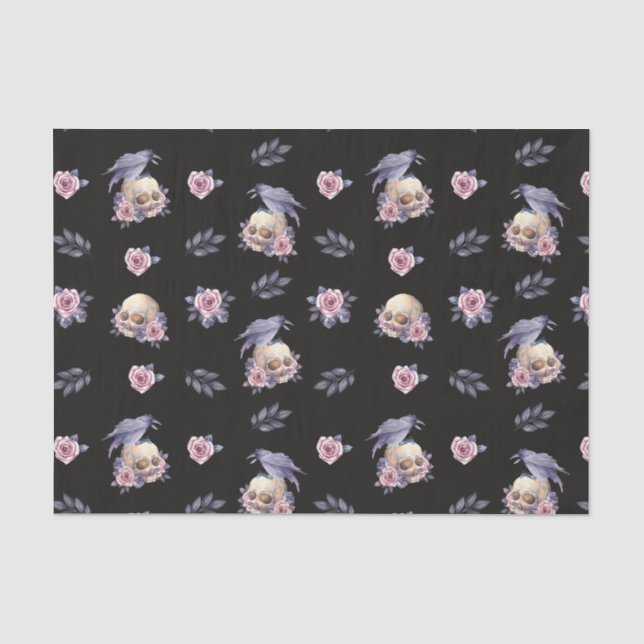 Papier de soie Halloween Crânes de Corbeau Roses S (Recto)