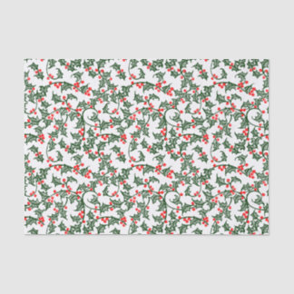 Papier de soie houx vert avec baies rouges