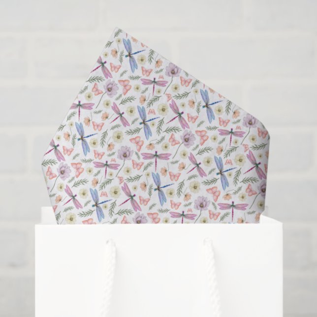 Papier de soie Libellules & Papillons (Sac cadeau)