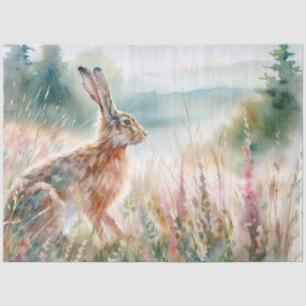 Papier de soie lièvre à l'aquarelle dans la prairi