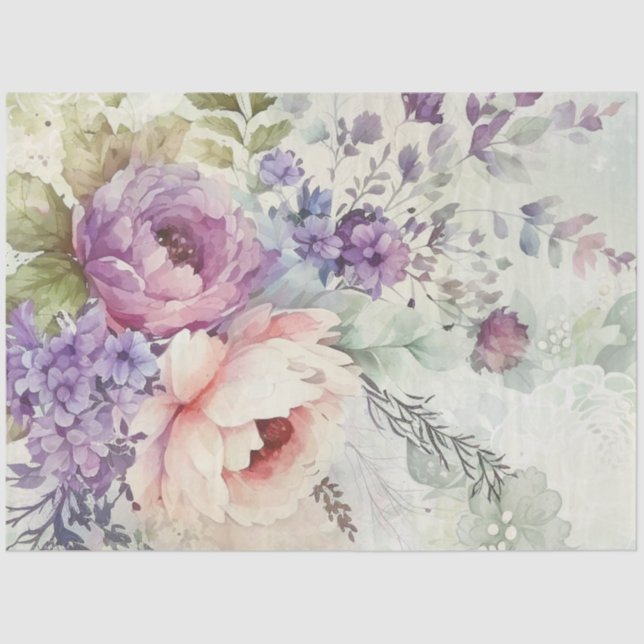 Papier de soie Mariage Lilas Rose Pivoines Violett (Recto)