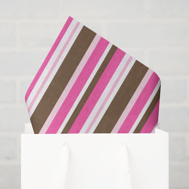 Papier de soie marron et rose rayé (Sac cadeau)