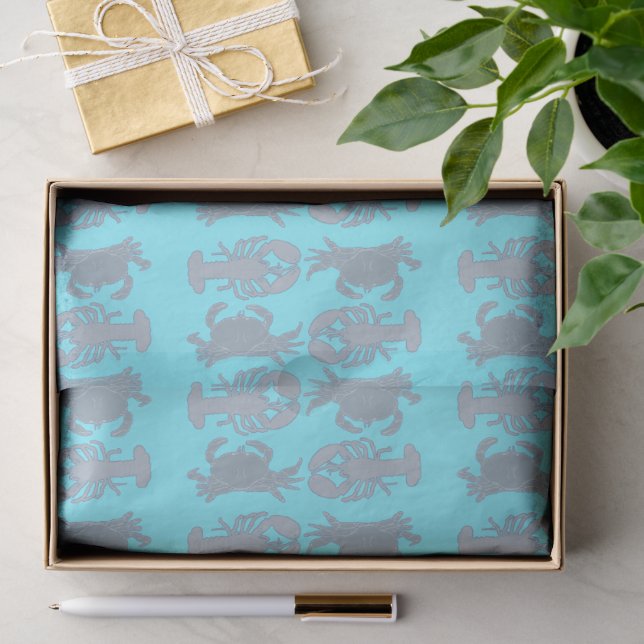 Papier de soie motif homards crabes bleu (Cadeau)