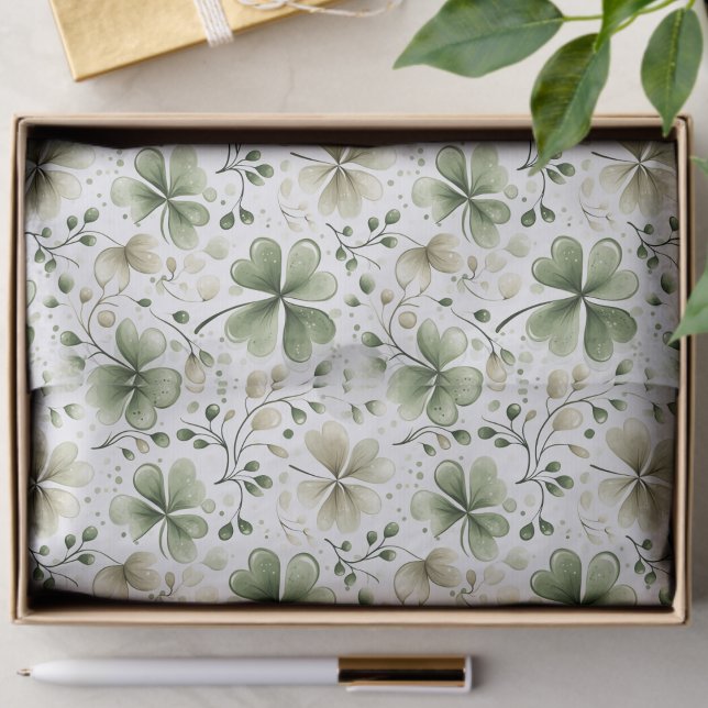 Papier de soie motif trèfle vert clair et crème (Créateur téléchargé)