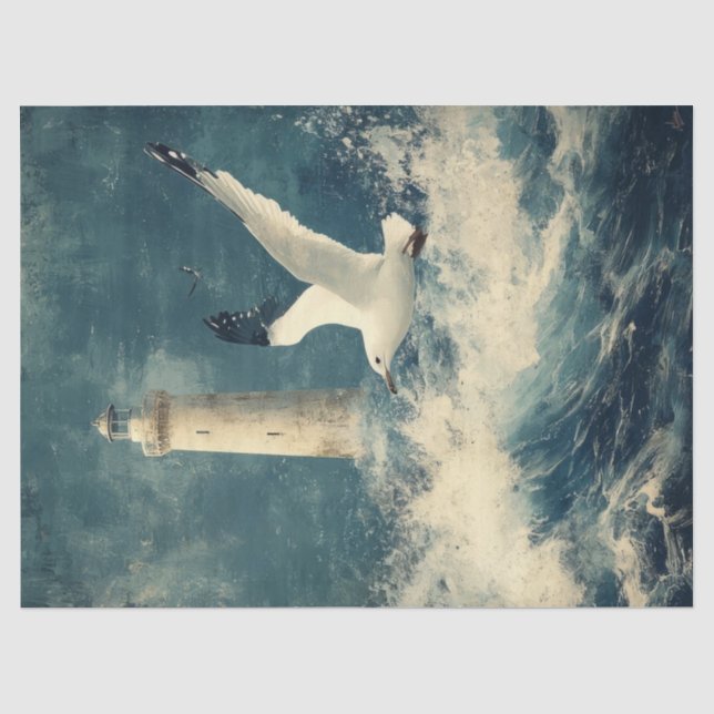 Papier de soie nautique avec phare et mouette (Recto)