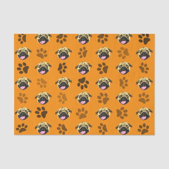 Papier de soie Orange Pugs And Paws (Recto)