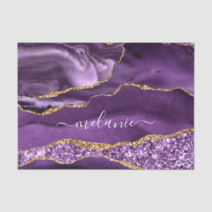 Papier de soie pailleté or violet agate nom person