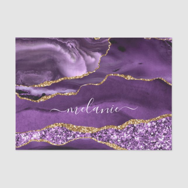 Papier de soie pailleté or violet agate nom person (Recto)