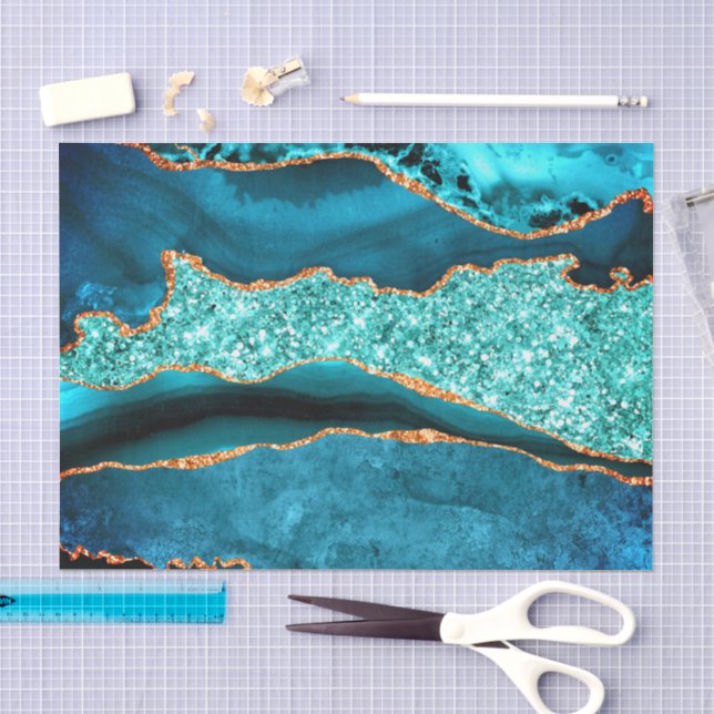 Papier de soie paillettes or bleu sarcelle (Artisanat)