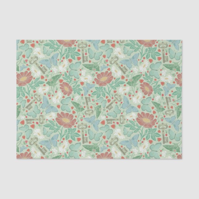 Papier de soie papillon vintage clés anciennes lum (Recto)