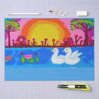 Papier de soie paysage de cygnes