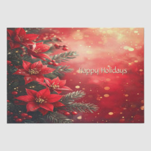 Papier de soie poinsettias rouges et baies