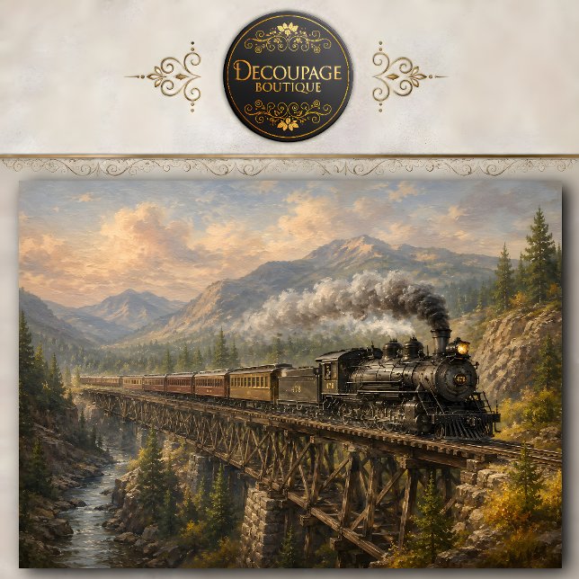 Papier de soie pour découpage Pont de chemin de fe (Mountain Railroad Bridge Decoupage Tissue Paper)
