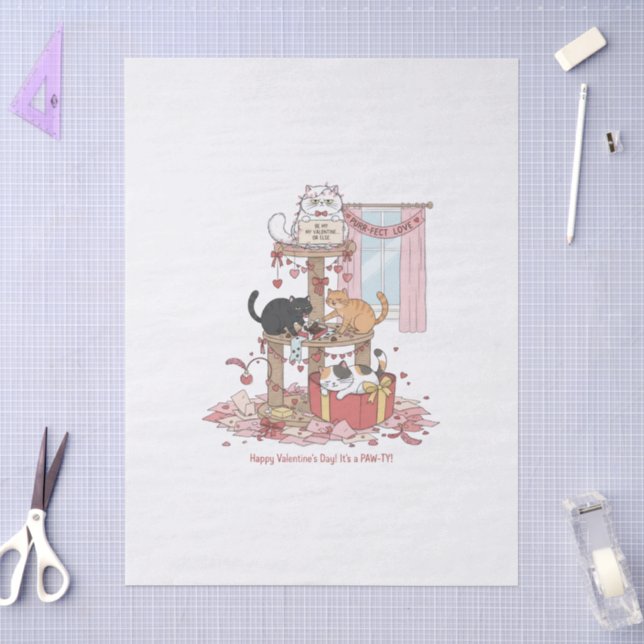  Papier de soie pour la Saint-Valentin Meow de cha (Artisanat)