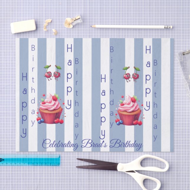 Papier de soie rayé bleu et blanc Anniversaire  (Artisanat)