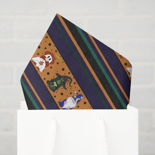 Papier de soie rayé Gnome-o-Ween (moyen) (Sac cadeau)