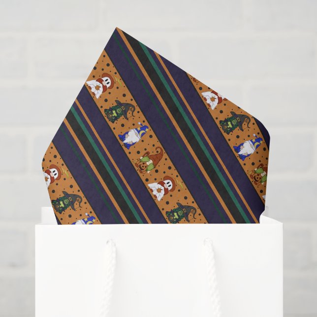 Papier de soie rayé Gnome-o-Ween (petit) (Sac cadeau)