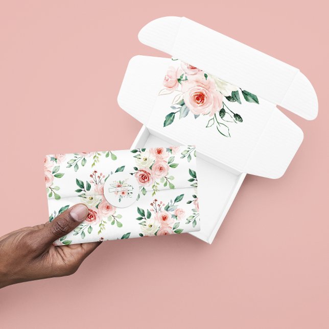 Papier de soie rose aquarelle  (Celebrate someone special with this watercolor pink rose tissue paper! Matching collection! )