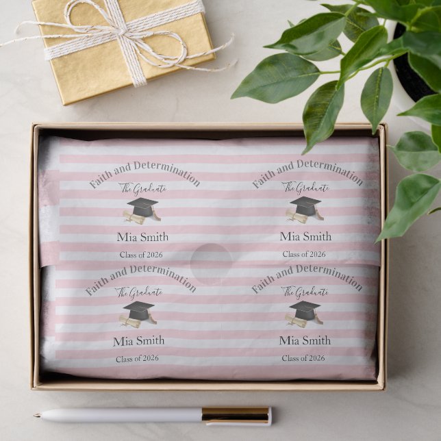 Papier de soie rose et blanc rayé remise des diplô (Cadeau)