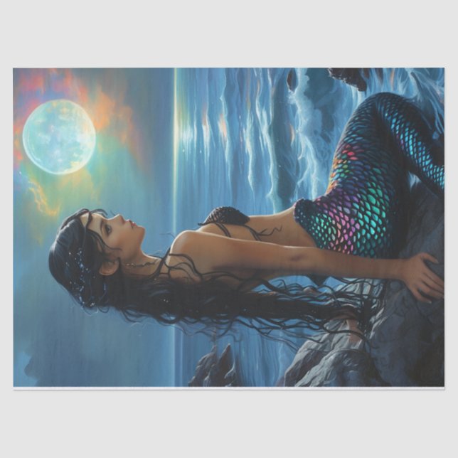 Papier de soie Sirène et pleine lune (Recto)