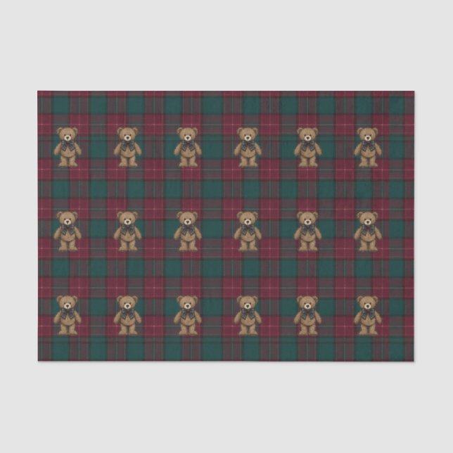 Papier de soie tartan Teddy Bourgogne et Vert (Recto)