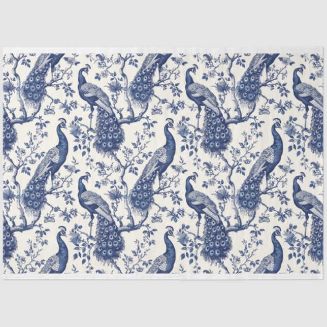 Papier de soie thème paon de style chinoiserie (Recto)