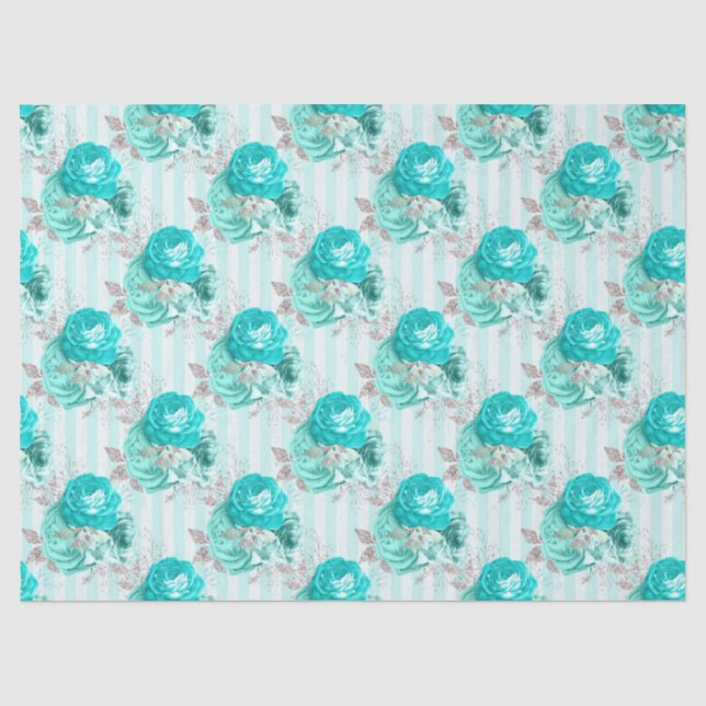 Papier de soie turquoise série florale design 3 (Recto)
