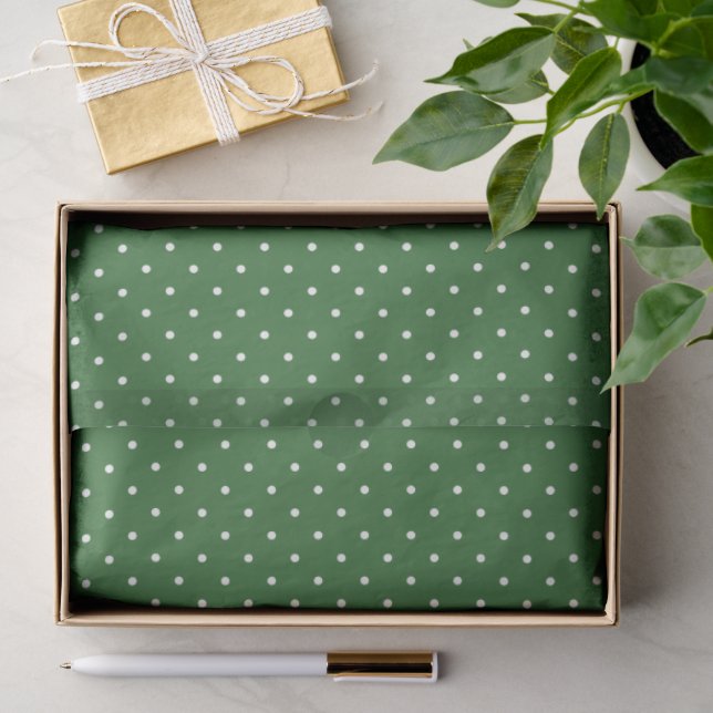 Papier de soie vert à pois blancs (Cadeau)