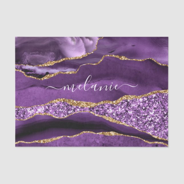 Papier de soie violet pourpre agate paillettes dor (Recto)
