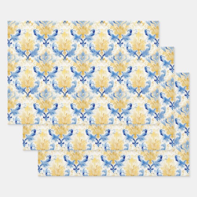 PAPIER DÉCORATIF BLEU ET JAUNE EN COULEUR D'EAU DO (Lot)