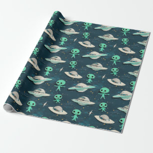 Papier découpé Aliens et UFO papier cadeau