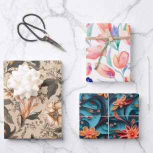 Papier d'écrêtage floral Feuille plate Ensemble de