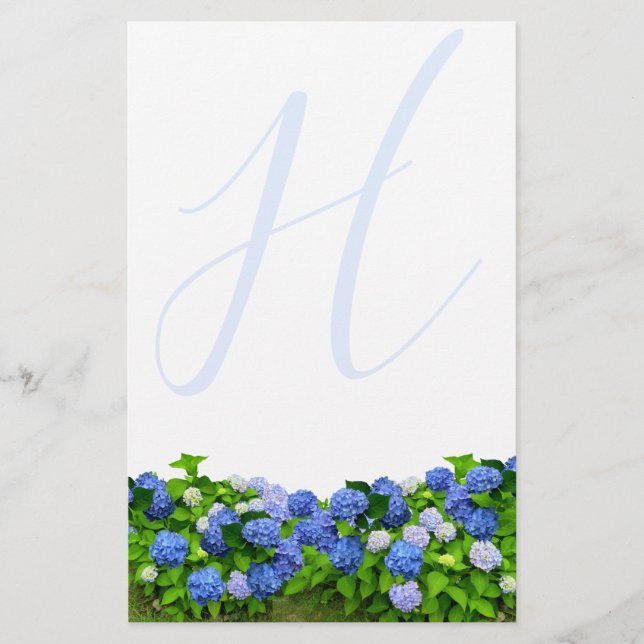 Papier d'écriture Monogramme Blue Hydrangea Garden (Devant)